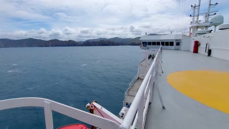 A-view-of-the-South-Island-ahead-of-a-ferry-as-it-crosses-the-Cook-Strait-in-New-Zealand