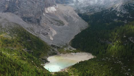 Aerial-View-Of-Lake-Sorapis-In-The-Dolomites