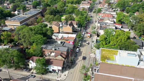 Aerial-view-of-a-small-town-outside-of-Toronto-on-Lake-Ontario-on-a-sunny-summer-day