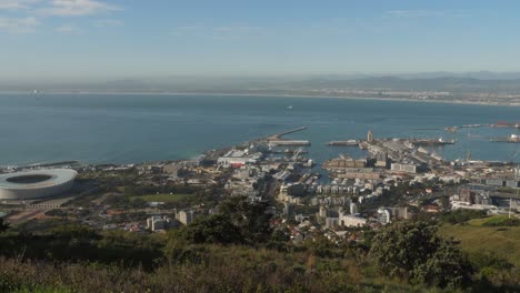 Pan-left-across-Cape-town-harbour-to-Cape-Town-Stadium-downtown