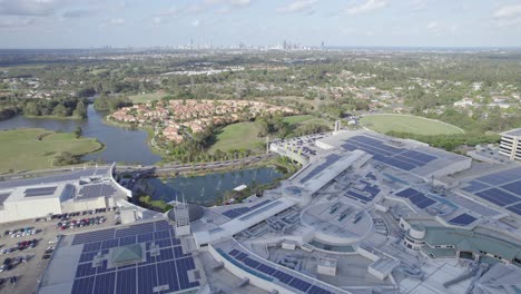 Massive-Shopping-Mall-Robina-Town-Centre-With-Rooftop-Solar-Systems-In-Robina-Suburb,-Queensland,-Australia