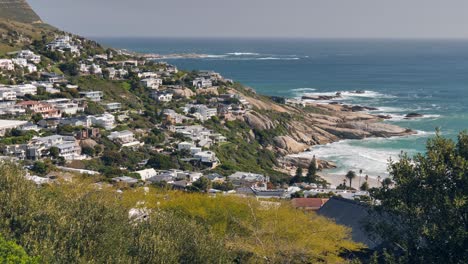 Affluent-suburban-neighborhood-on-ocean-coast,-Cape-town-South-Africa