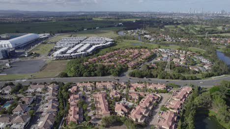 Aerial-View-Of-Housing-Estate-Near-The-Cbus-Super-Stadium-In-Robina-Town,-Gold-Coast,-Queensland
