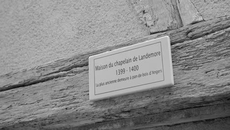 Landemore-Chaplain's-House-Sign---Oldest-Half-timbered-House-In-Angers,-France