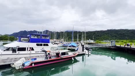 A-scenic-view-of-all-the-yachts-at-the-wharf-by-the-island-in-Langkawi
