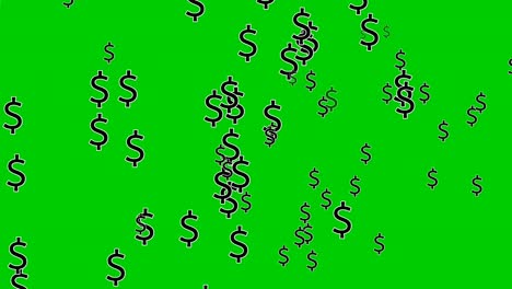 Dollar-US-sign-symbol-money-currency-falling-down-financial-concept-video-elements-on-green-screen