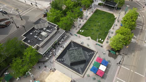 Campus-Martius-Park-from-above,-Detroit-Michigan,-USA