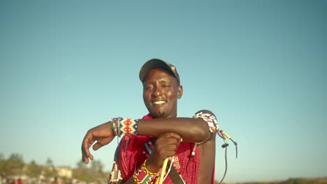 Aborigine-African-Maasai-Warrior-Man-Wearing-Traditional-Dress-And-Jewelry-In-Kenya
