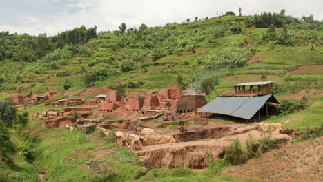 Wide-shot-of-brick-making-operation-in-rural-Rwanda