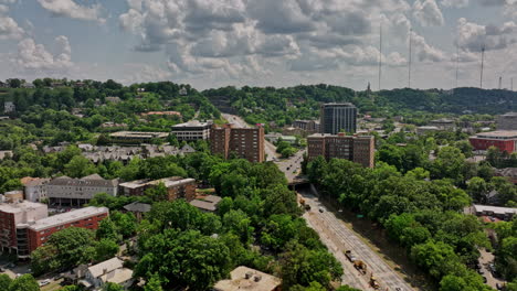 Birmingham-Alabama-Aerial-v29-cinematic-drone-flyover-highland-park-neighborhood-capturing-red-mountain-expressway-and-interstate-highway-traffics---Shot-with-Mavic-3-Cine---May-2022