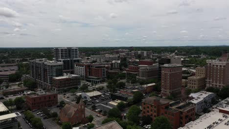 Aerial-shot-over-the-buildings-and-streets-of-the-city-of-Greenville-in-South-Carolina