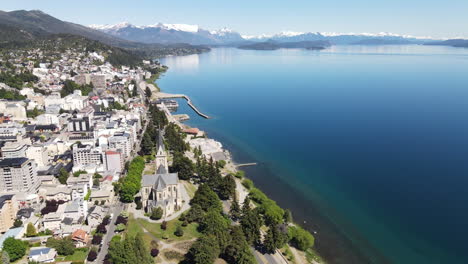 Aerial---Cathedral-Next-To-Nahuel-Huapi-Lake,-Bariloche,-Rio-Negro,-Argentina,-Circle-Pan