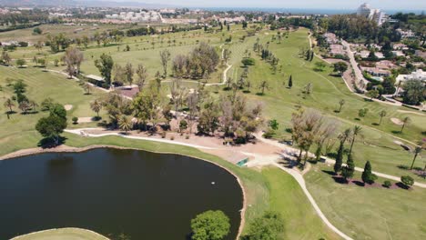 Aerial-View-Of-El-Paraiso-Golf-Course-In-Estepona,-Malaga