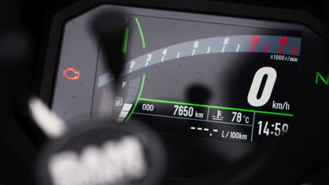 Extreme-Close-up-of-Motorbike-Digital-Speedometer