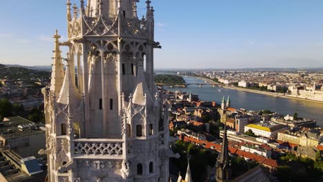 Aerial-orbit-around-Bell-tower-of-Matthias-Church-in-Budapest