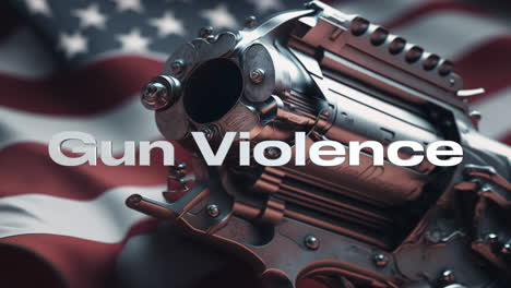 Schusswaffengewalt-In-Den-Vereinigten-Staaten-Von-Amerika,-Konzeptillustration-Einer-Waffe-Und-Amerikanische-Flagge-Im-Hintergrund-Mit-Titel