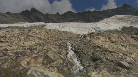 Snowy-Glacier-on-Mountains-in-Vanoise-National-Park,-France---Aerial-Flight
