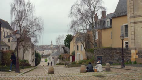 Ancient-Cobble-Stone-Walk-In-Montee-Saint-Maurice,-Angers,-Maine-et-Loire,-France
