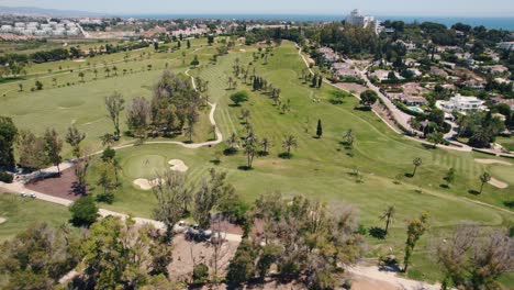 Aerial-landscape-view-of-the-El-Paraiso-Golf-Course-at-Marbella,-Spain
