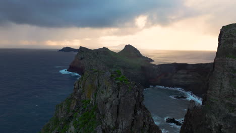 Pullback-Over-Rugged-Landscape-Of-Ponta-De-Sao-Lourenco-Coast,-Madeira-Island,-Portugal