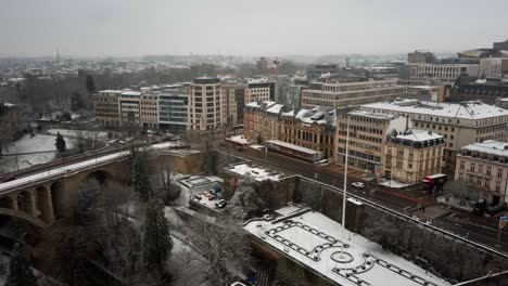 Drone-shot-of-Luxembourg-city-one-snowy-day