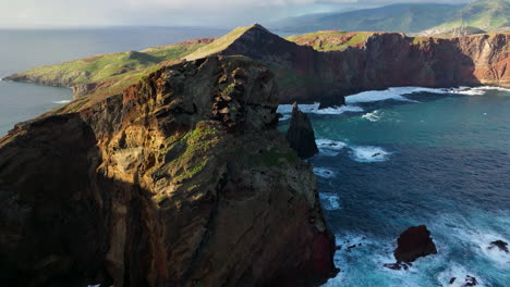 Cliffs-At-Ponta-de-Sao-Lourenco-On-Madeira-Island,-Portugal---aerial-drone-shot