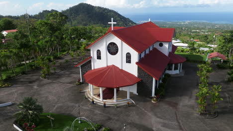Small-Church-In-Upolu-Island-In-Samoa---aerial-drone-shot