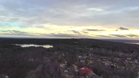 Drone-panning-slowly-over-Stråssa-village-in-Sweden