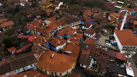 Aerial-View-Of-Cumalikizik-Village-In-Bursa,-Turkey---Old-Ottoman-Village---drone-shot
