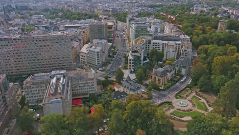 Drone-shot-of-Boulevard-Royal-in-Luxembourg-city-during-summer-with-trafic