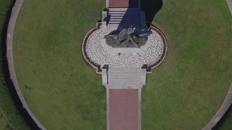Aerial---Top-down-shot-of-Sam-Houston-Statue-in-Houston,-TX