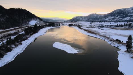 Golden-Hour-Over-the-Thompson-River-in-Kamloops-BC-with-Snowcapped-Mountains