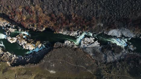 Top-Down-Aerial-View-of-Snake-River-Canyon-and-Pillar-Falls,-Idaho-USA,-High-Angle-Drone-Shot