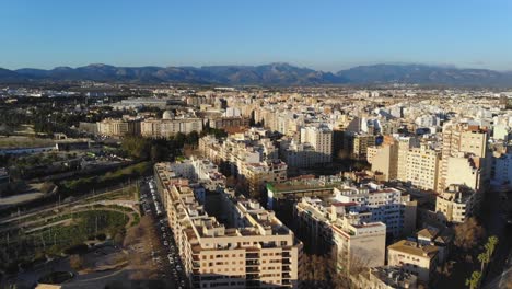 Drone-footage-over-Palma-De-Mallorca-with-hills-in-the-background