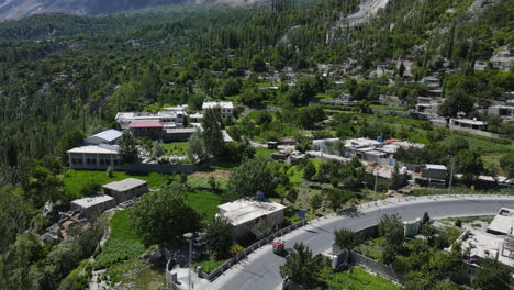 Aerial-View-of-Village-in-Hunza-Valley,-Pakistan