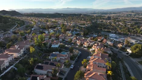 Aerial-view-flying-over-Santa-Clarita-California-neighborhood-real-estate-during-the-day