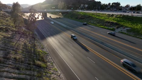 Traffic-on-I-5-Freeway,-American-Interstate-Highway-in-Santa-Clarita-Neighborhood-of-Los-Angeles-CA-USA