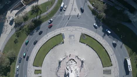 Aerial-closeup-view-of-Marquis-of-Pombal-Square-,-Lisbon,-Portugal