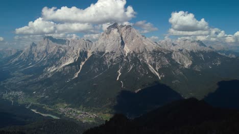 Establisher-aerial-view-of-Mount-Rite-in-Dolomites-Italy,-4k-drone-view
