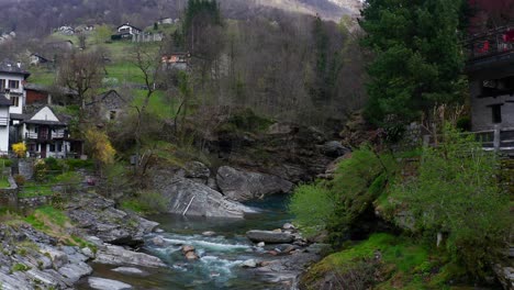 Val-Verzasca-En-Suiza,-Un-Río-En-Un-Valle-Alpino-Clásico-Hermoso-Y-Pintoresco,-Casas-Hogareñas,-Vegetación-Verde-Y-árboles
