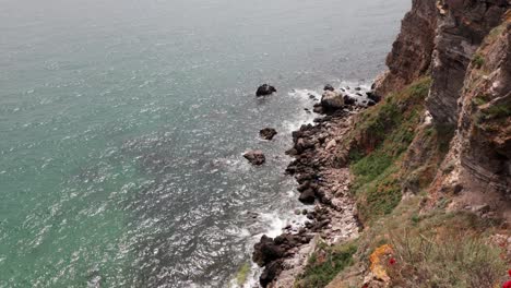 Rocky-Cliffs-And-Shore-In-Cape-Kaliakra,-Bulgaria---high-angle