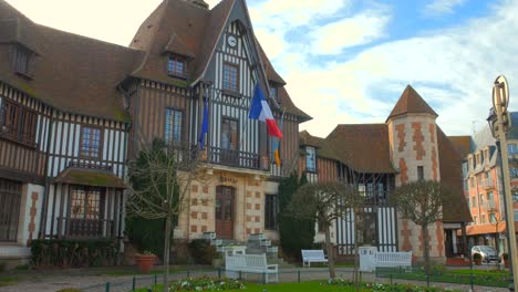 Restored-Neo-Norman-Style-Of-Town-Hall-Architecture-In-Deauville,-France