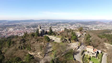 Flying-Over-Mountain-Church-of-Penha-in-Guimarães,-Portugal