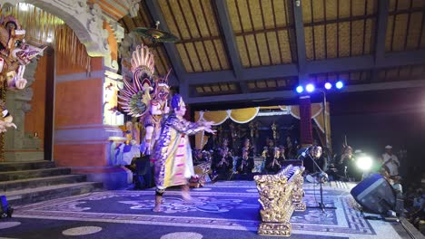 Balinese-Dancer-and-Gamelan-Musicians-Play-Traditional-Art-Performance-Palawakya-in-Karangasem-Village,-Bali,-Indonesia,-Southeast-Asia