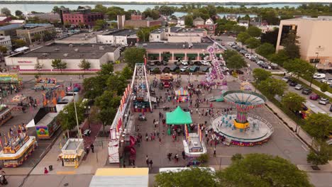 Carnival-in-Wyandotte-Michigan,-USA,-aerial-drone-view