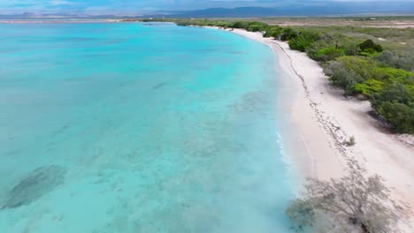 Drone-flight-over-untouched-exotic-beach,-clear-blue-ocean---Playa-Cabo-Rojo