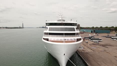 Aerial-view-of-the-Viking-Octantis-Cruise-Ship,-docked-on-the-Detroit-River