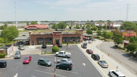 Aerial-View-of-Chick-Fil-A-Drive-Thru-Line---Popular-American-Fast-Food-Eatery