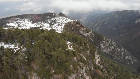 Drone-Video-Mount-Olympus-Greece-Foggy-snowy-peaks-forest-Krevatia-Location