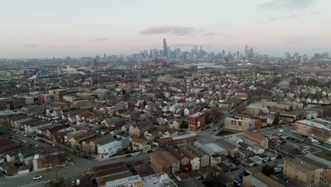 Aerial-view-of-the-Bridgeport-district-with-the-Chicago-skyline-in-the-background